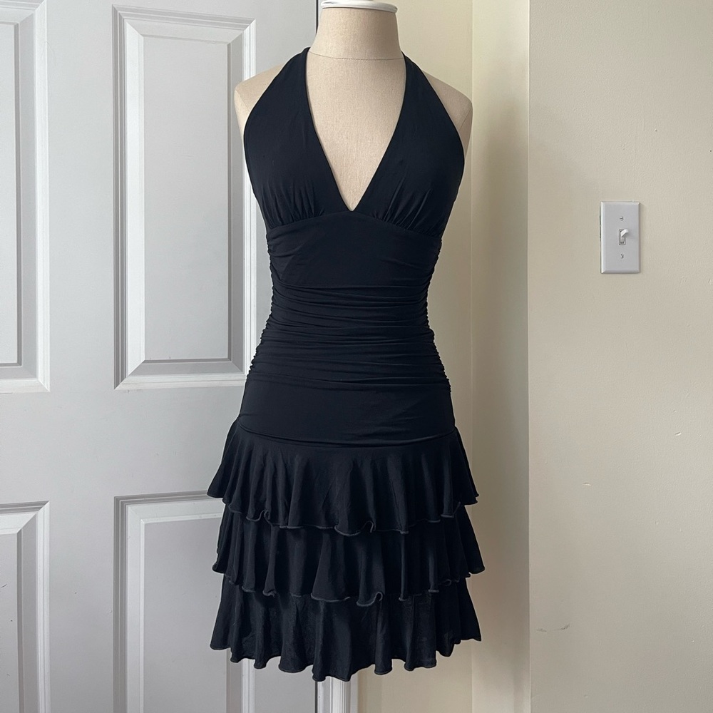 Bebe Black Ruffle Halter Dress